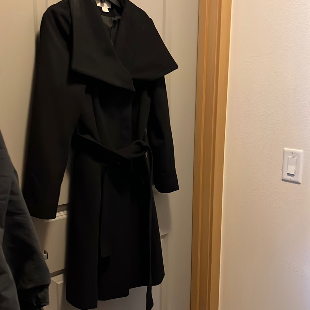 Black asymmetric zip up shawl collar coat. Excellent condition.